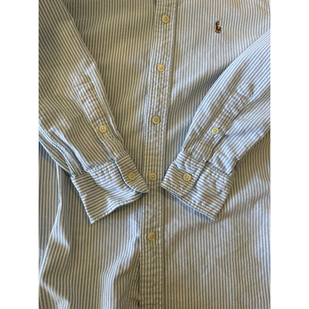 Lauren Ralph Lauren Blue and White Striped Button-Up Blouse - Picture 11 of 16